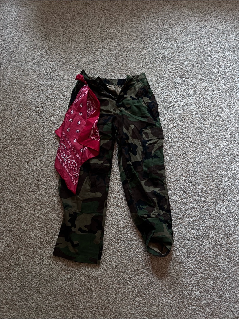 Women’s Dance Costume Camo Cargo Pants with Red Bandana Accent